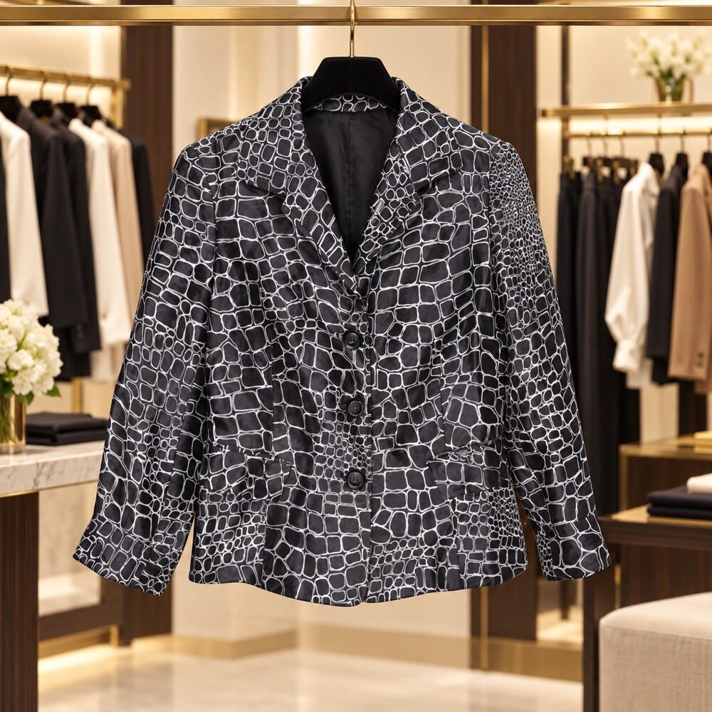Lafayette 148 NY Linen Silk Crocodile Print Blazer Size 4 Workwear Chic Business